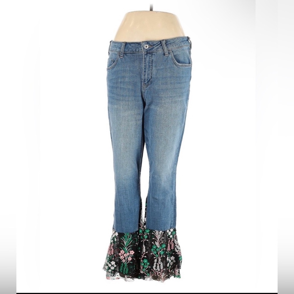 Anthropologie Pilcro cropped flare jeans embroidered floral bell bottoms size 31 - Picture 5 of 5